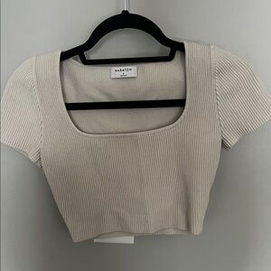 Babaton Beige Ribbed Crop Top